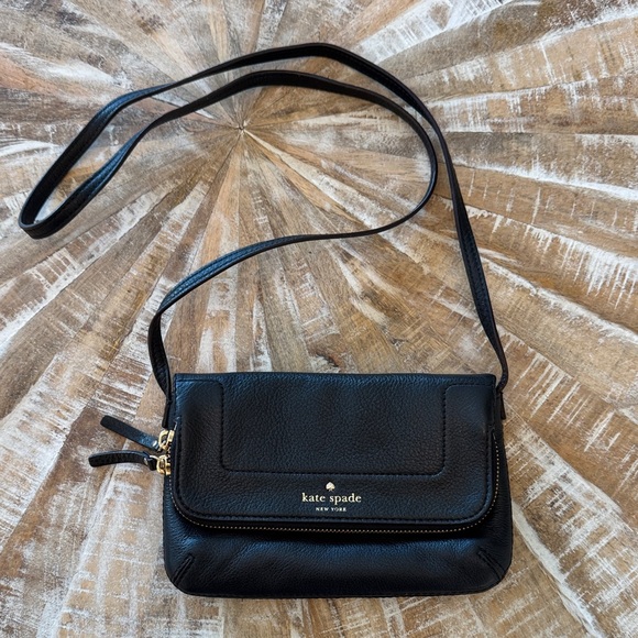 Kate Spade New York Pebbled Leather in Black Thin Adjustable Strap Crossbody Bag - Picture 1 of 13
